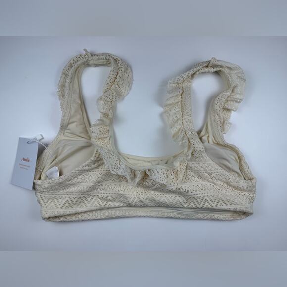 NWT Andie Swim The Hydra Lace Ruffle Trim Bikini Top In Vanilla Cream Size Small - Picture 3 of 5